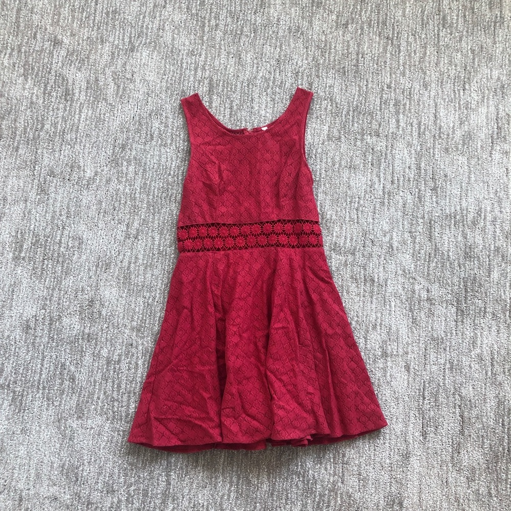 Free people red floral cut out lace dress
